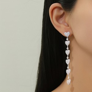 925 Sterling Silver Asymmetric Heart Tassel Stud Earring 40200565