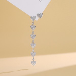 925 Sterling Silver Asymmetric Heart Tassel Stud Earring 40200565