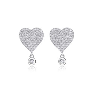 925 Sterling Silver Heart Zircon Drop Stud Earring 40200567