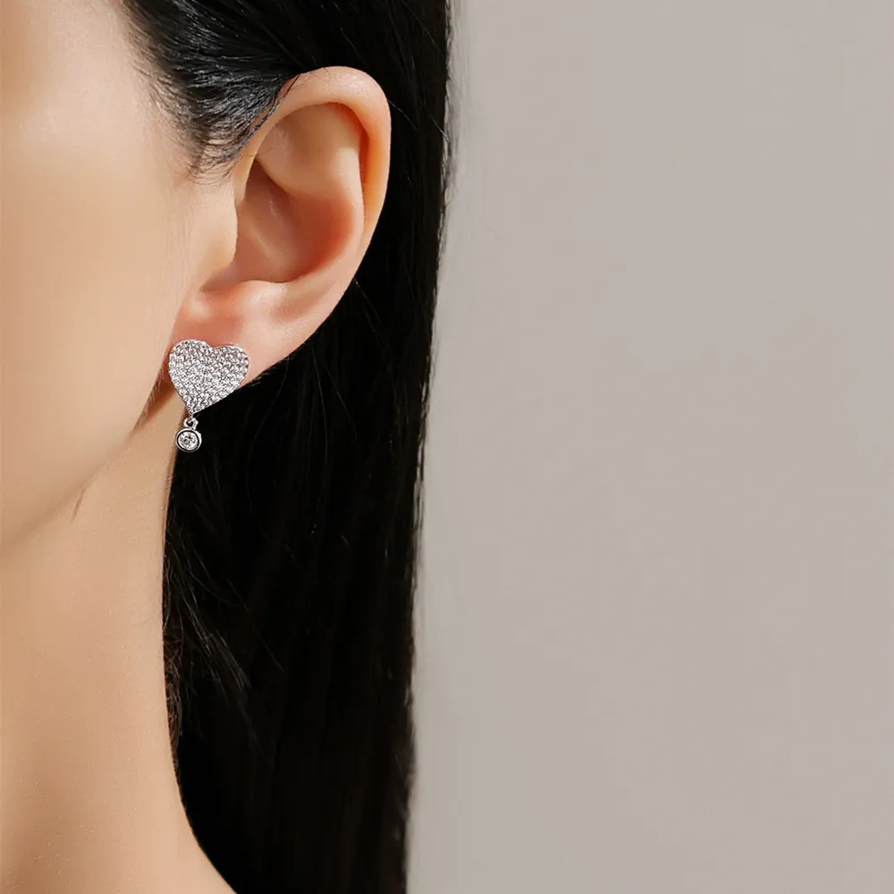 925 Sterling Silver Heart Zircon Drop Stud Earring 40200567 - image1