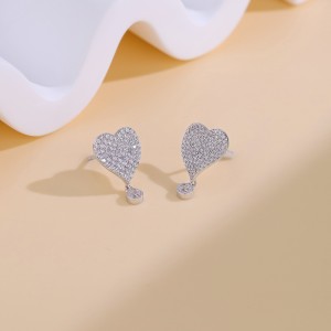 925 Sterling Silver Heart Zircon Drop Stud Earring 40200567