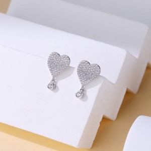 925 Sterling Silver Heart Zircon Drop Stud Earring 40200567