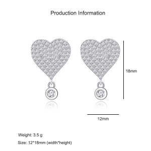 925 Sterling Silver Heart Zircon Drop Stud Earring 40200567