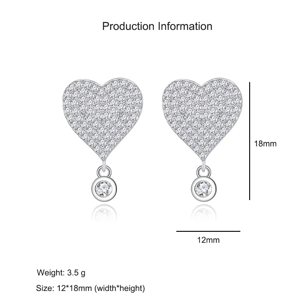 925 Sterling Silver Heart Zircon Drop Stud Earring 40200567 - image2