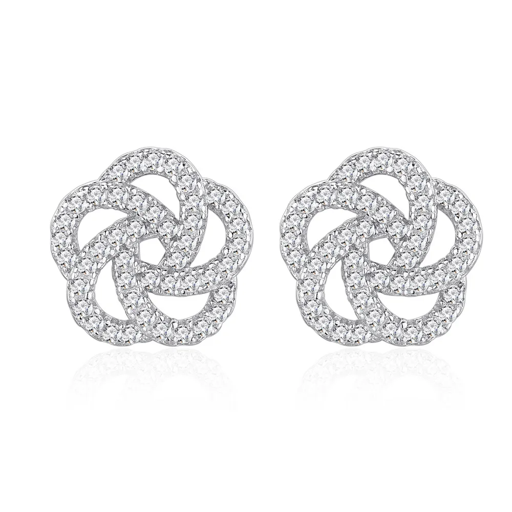 925 Sterling Silver Camellia Pave Zircon Stud Earring 40200568
