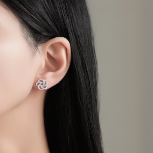 925 Sterling Silver Camellia Pave Zircon Stud Earring 40200568