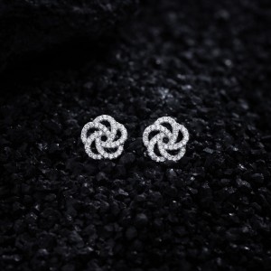 925 Sterling Silver Camellia Pave Zircon Stud Earring 40200568