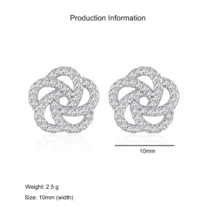 925 Sterling Silver Camellia Pave Zircon Stud Earring 40200568