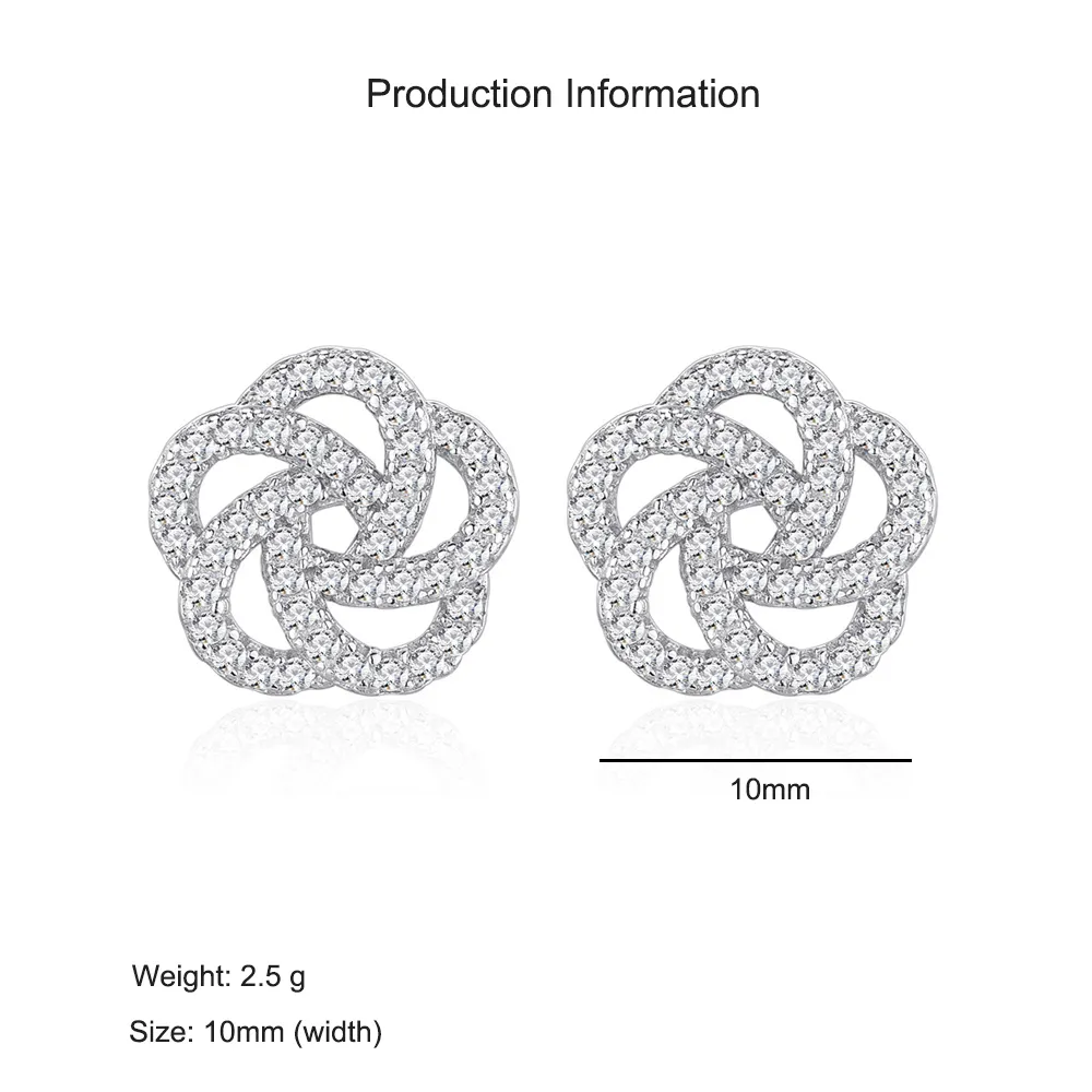 925 Sterling Silver Camellia Pave Zircon Stud Earring 40200568 - image2