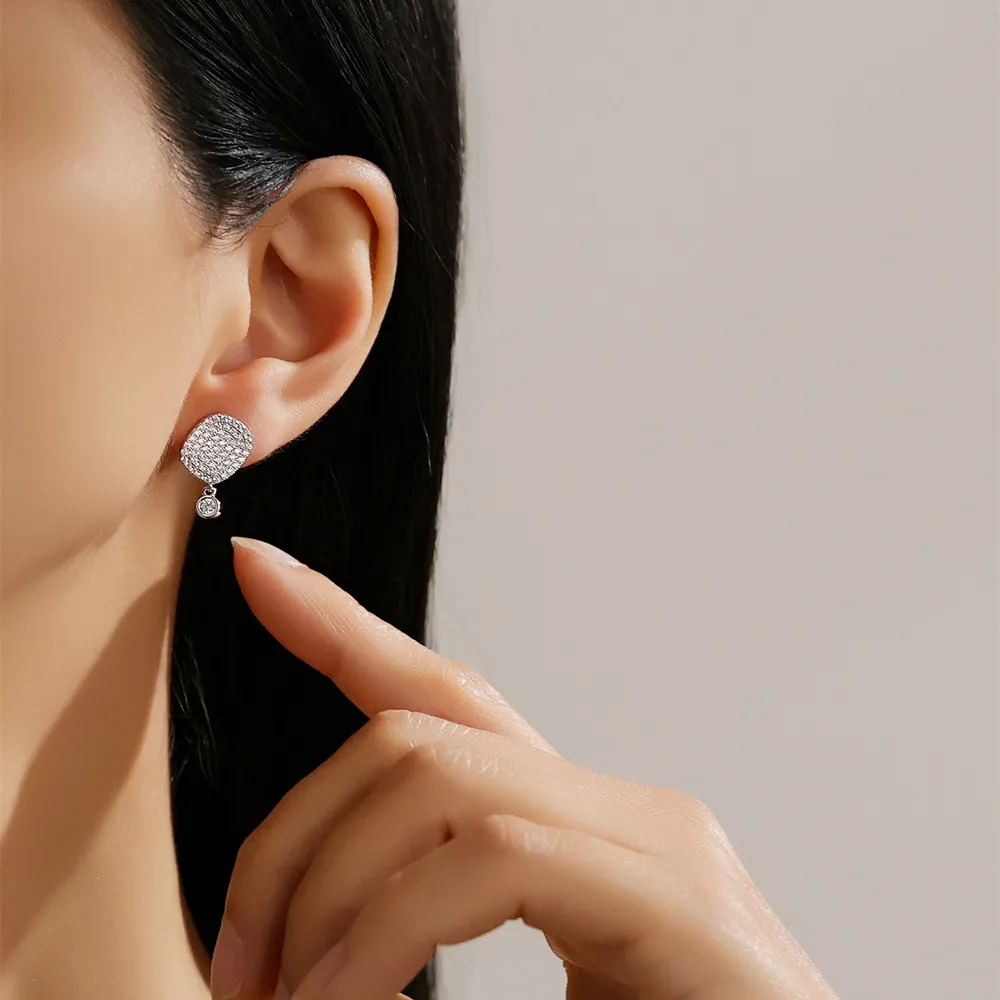 925 Sterling Silver Geometric Zircon Stud Earring 40200569 - image1