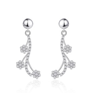 925 Sterling Silver Flower Tassel Zircon Stud Earring 40200570
