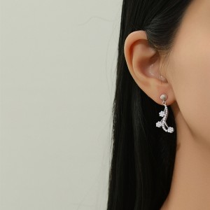 925 Sterling Silver Flower Tassel Zircon Stud Earring 40200570