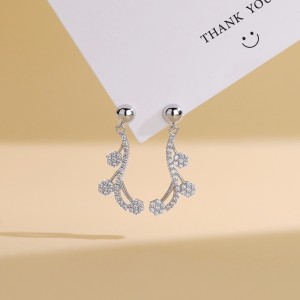 925 Sterling Silver Flower Tassel Zircon Stud Earring 40200570