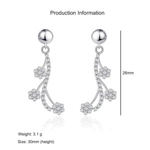 925 Sterling Silver Flower Tassel Zircon Stud Earring 40200570