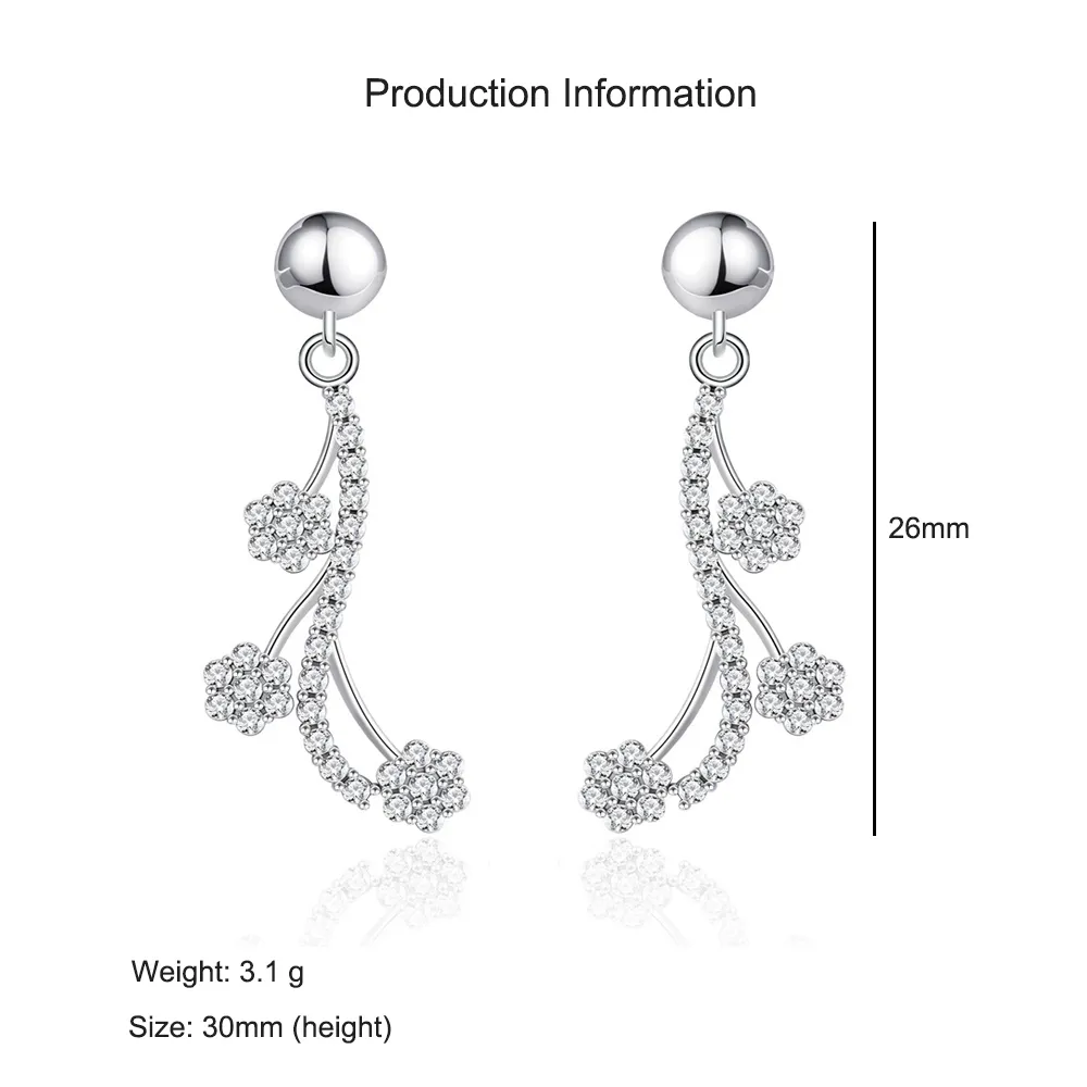 925 Sterling Silver Flower Tassel Zircon Stud Earring 40200570 - image2