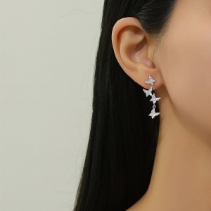 925 Sterling Silver Butterfly Tassel Zircon Stud Earring 40200571
