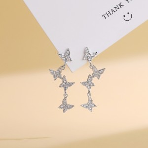 925 Sterling Silver Butterfly Tassel Zircon Stud Earring 40200571