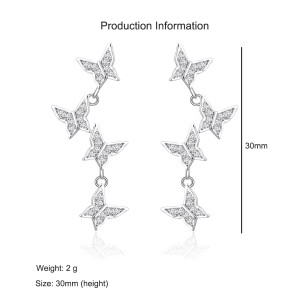 925 Sterling Silver Butterfly Tassel Zircon Stud Earring 40200571
