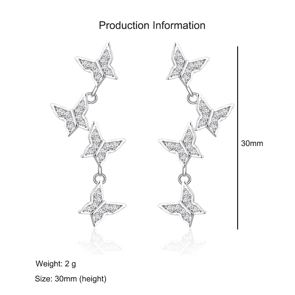 925 Sterling Silver Butterfly Tassel Zircon Stud Earring 40200571 - image2
