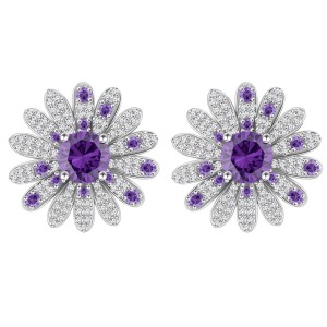 925 Sterling Silver Purple Zircon Daisy Earring 40200574