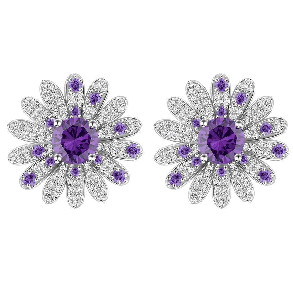 925 Sterling Silver Purple Zircon Daisy Earring 40200574