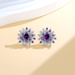 925 Sterling Silver Purple Zircon Daisy Earring 40200574
