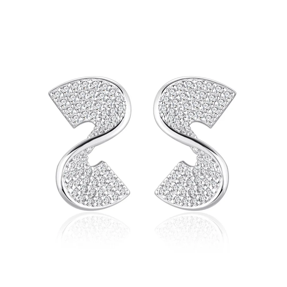 925 Sterling Silver S-Shaped Zircon Stud Earring 40200575