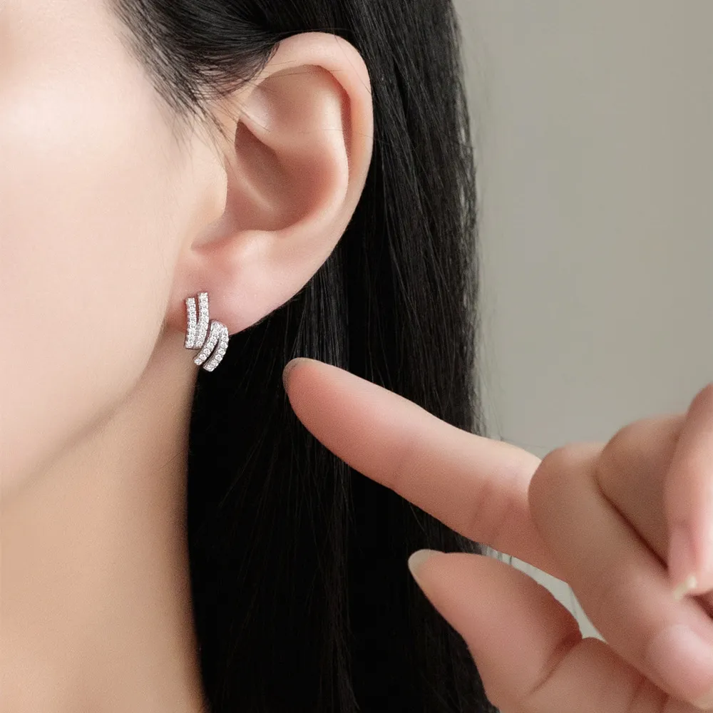 925 Sterling Silver Double Row Zircon Stud Earring 40200576 - image1