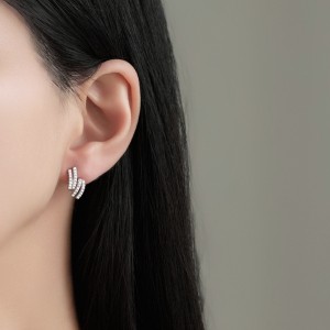 925 Sterling Silver Double Row Zircon Stud Earring 40200576