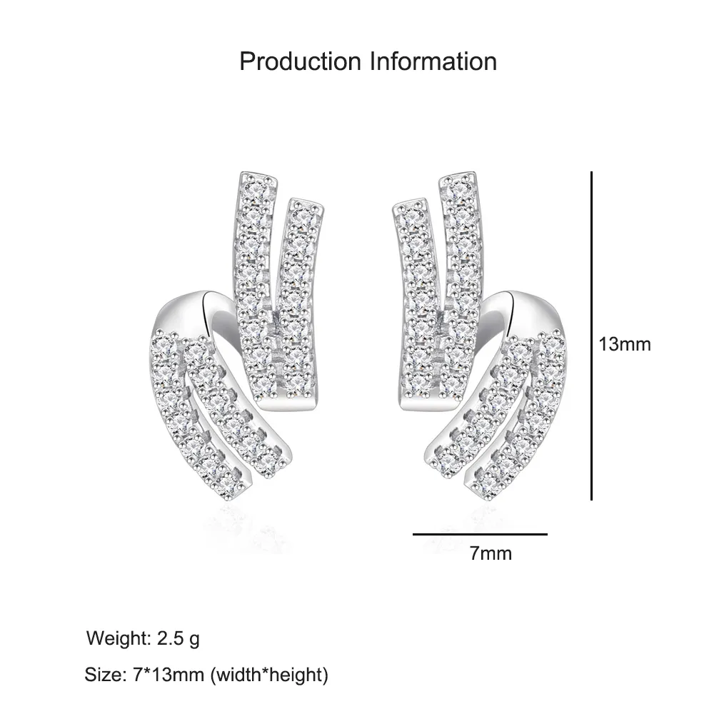 925 Sterling Silver Double Row Zircon Stud Earring 40200576 - image2