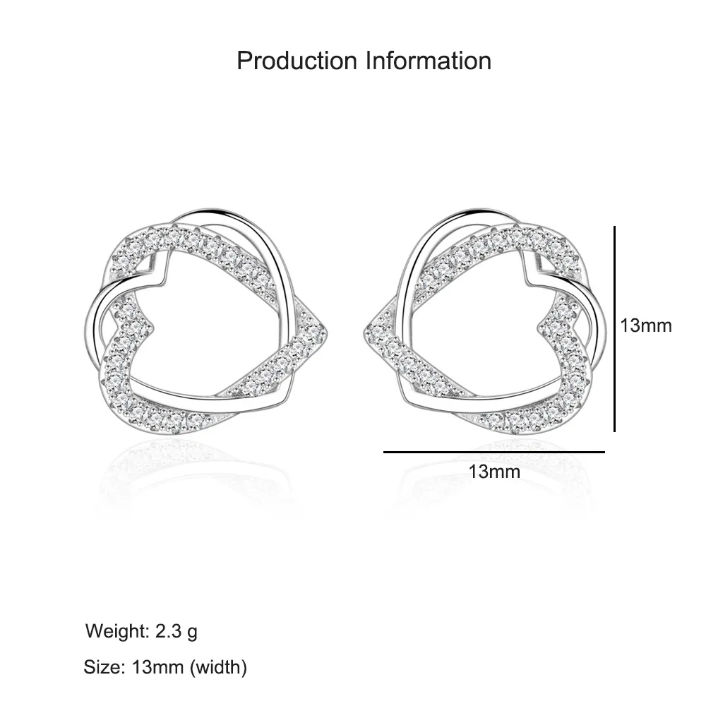925 Sterling Silver Crossed Heart Zircon Stud Earring 40200577 - image2
