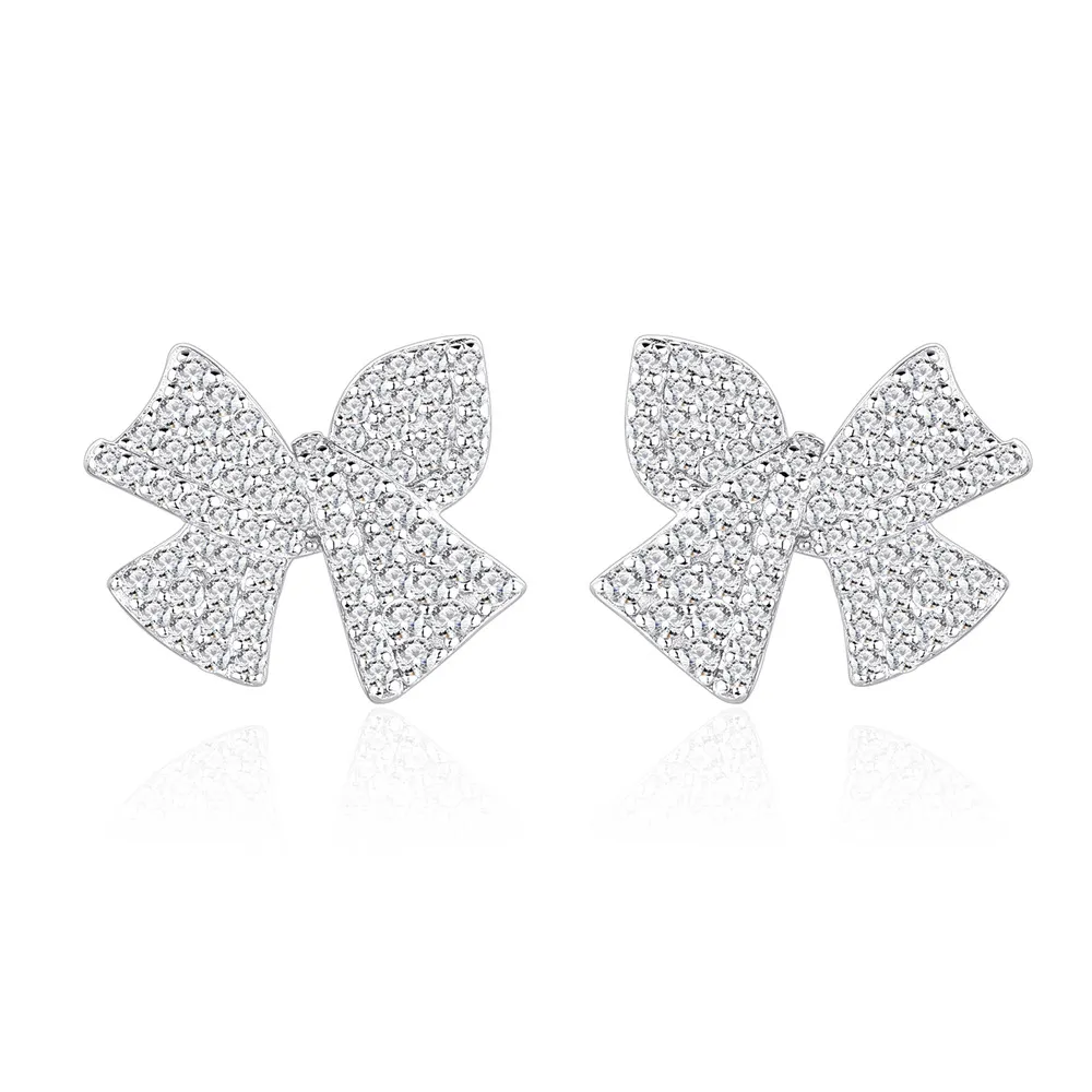 925 Sterling Silver Bowknot Zircon Stud Earring 40200578