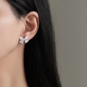 925 Sterling Silver Bowknot Zircon Stud Earring 40200578