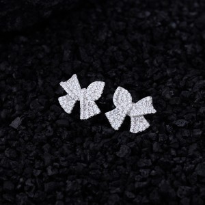 925 Sterling Silver Bowknot Zircon Stud Earring 40200578