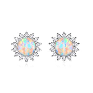 925 Sterling Silver 8mm Natural Opal Stud Earring 40200581