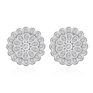 925 Sterling Silver Double-Layer Flower CZ Stud Earring 40200582
