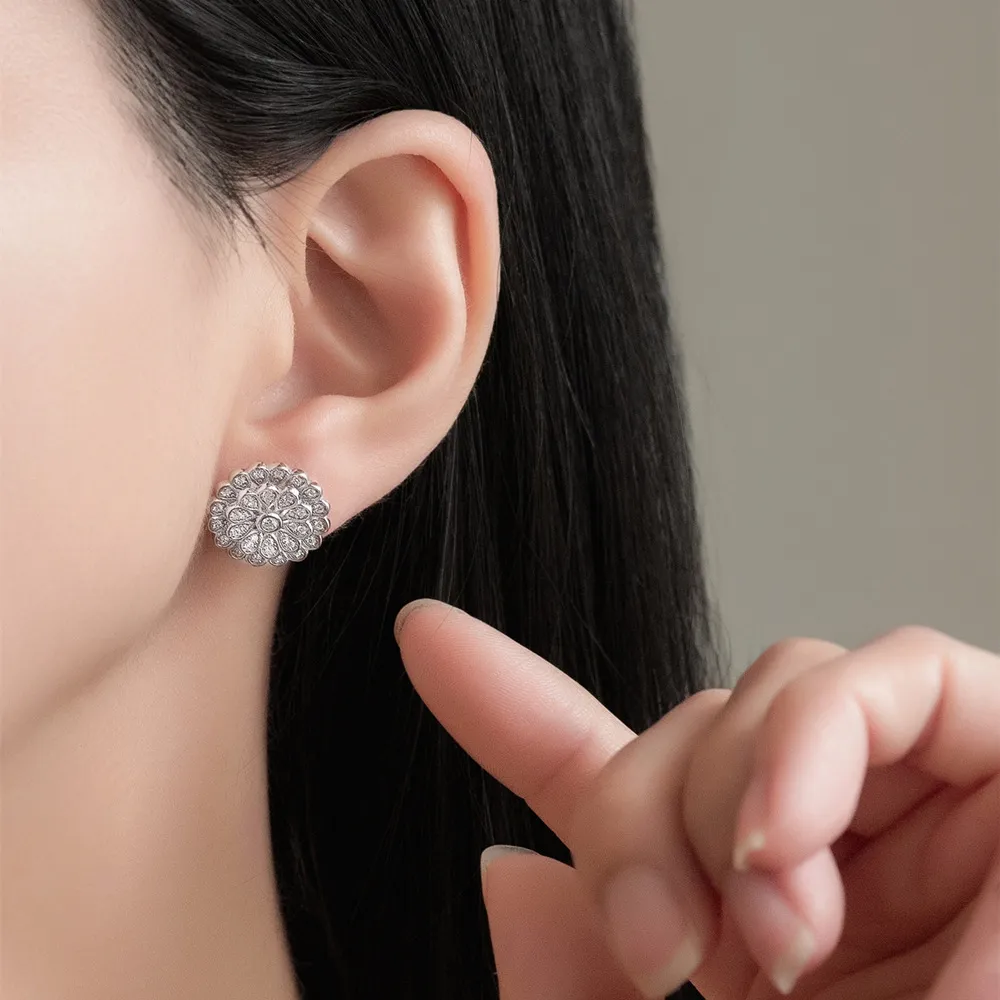 925 Sterling Silver Double-Layer Flower CZ Stud Earring 40200582 - image1