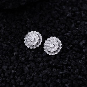 925 Sterling Silver Double-Layer Flower CZ Stud Earring 40200582