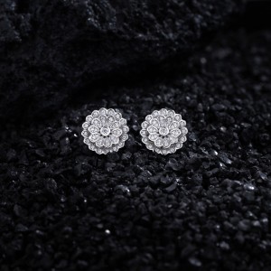 925 Sterling Silver Double-Layer Flower CZ Stud Earring 40200582