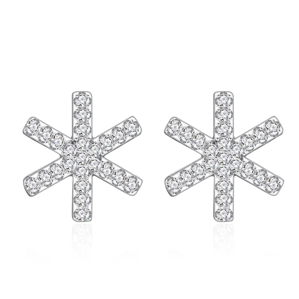 925 Sterling Silver Snowflake CZ Stud Earring 40200583
