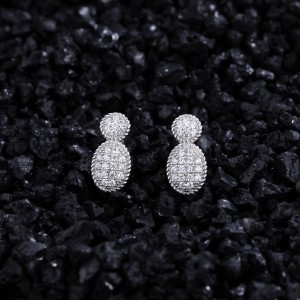 925 Sterling Silver Oval Geometric Pave CZ Earring 40200584