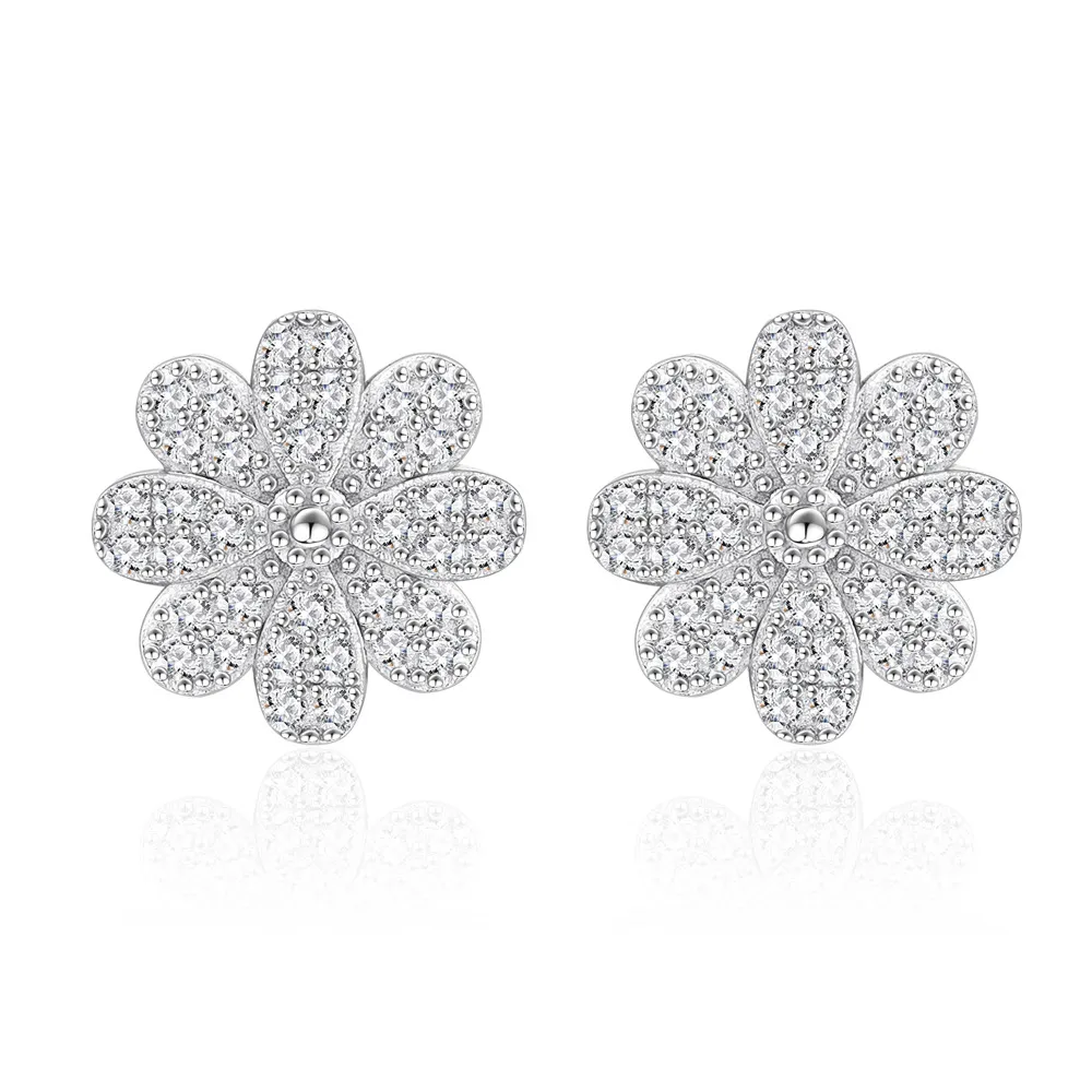 925 Sterling Silver Daisy Pave CZ Floral Stud Earring 40200585