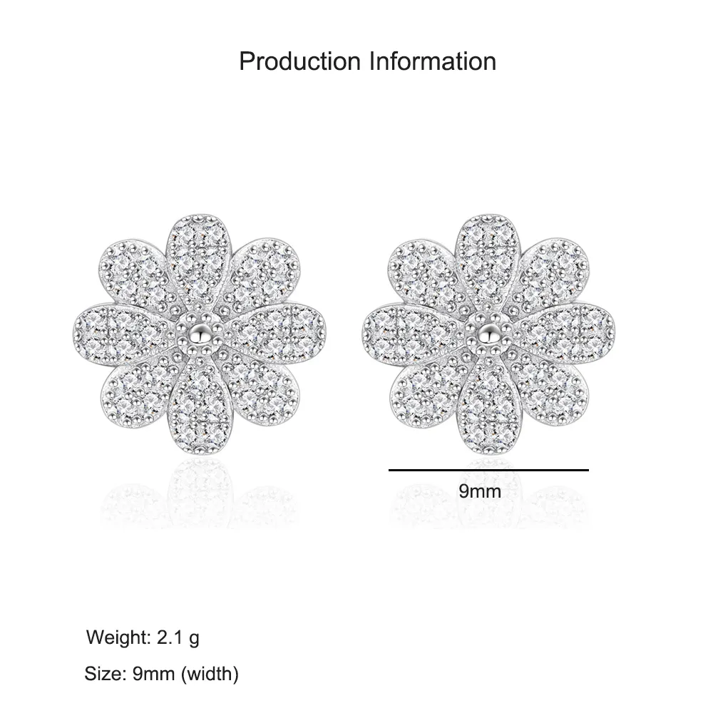 925 Sterling Silver Daisy Pave CZ Floral Stud Earring 40200585 - image2
