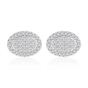 925 Sterling Silver Oval Pave CZ Stud Earring 40200586