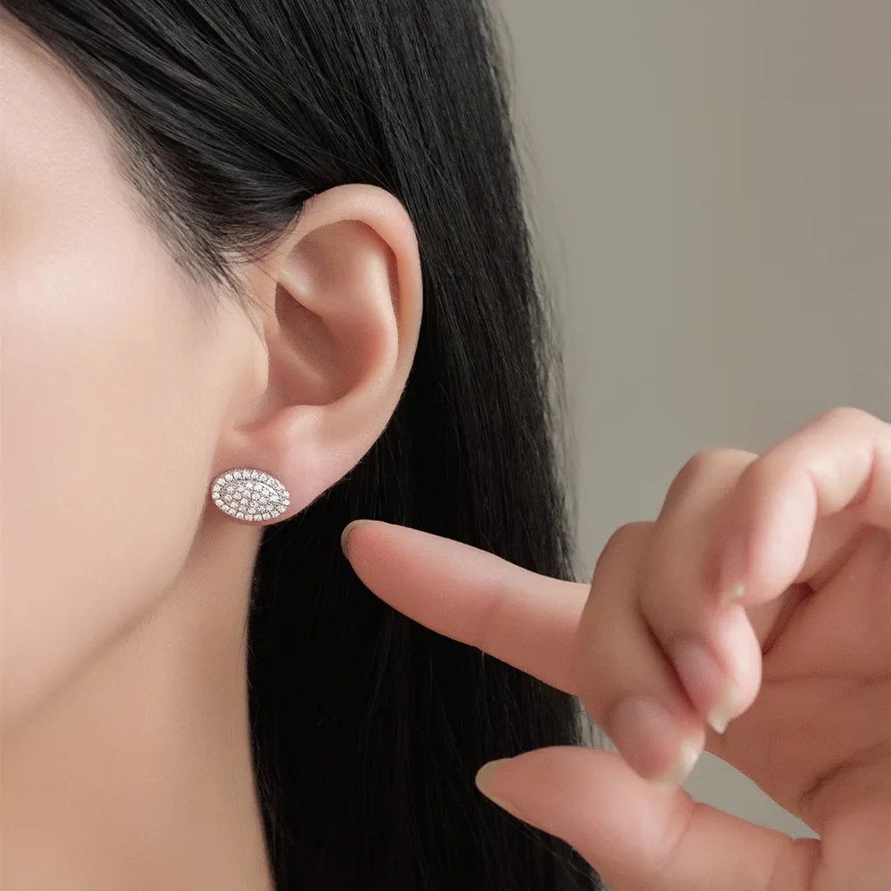 925 Sterling Silver Oval Pave CZ Stud Earring 40200586 - image1
