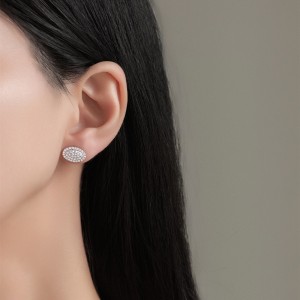 925 Sterling Silver Oval Pave CZ Stud Earring 40200586