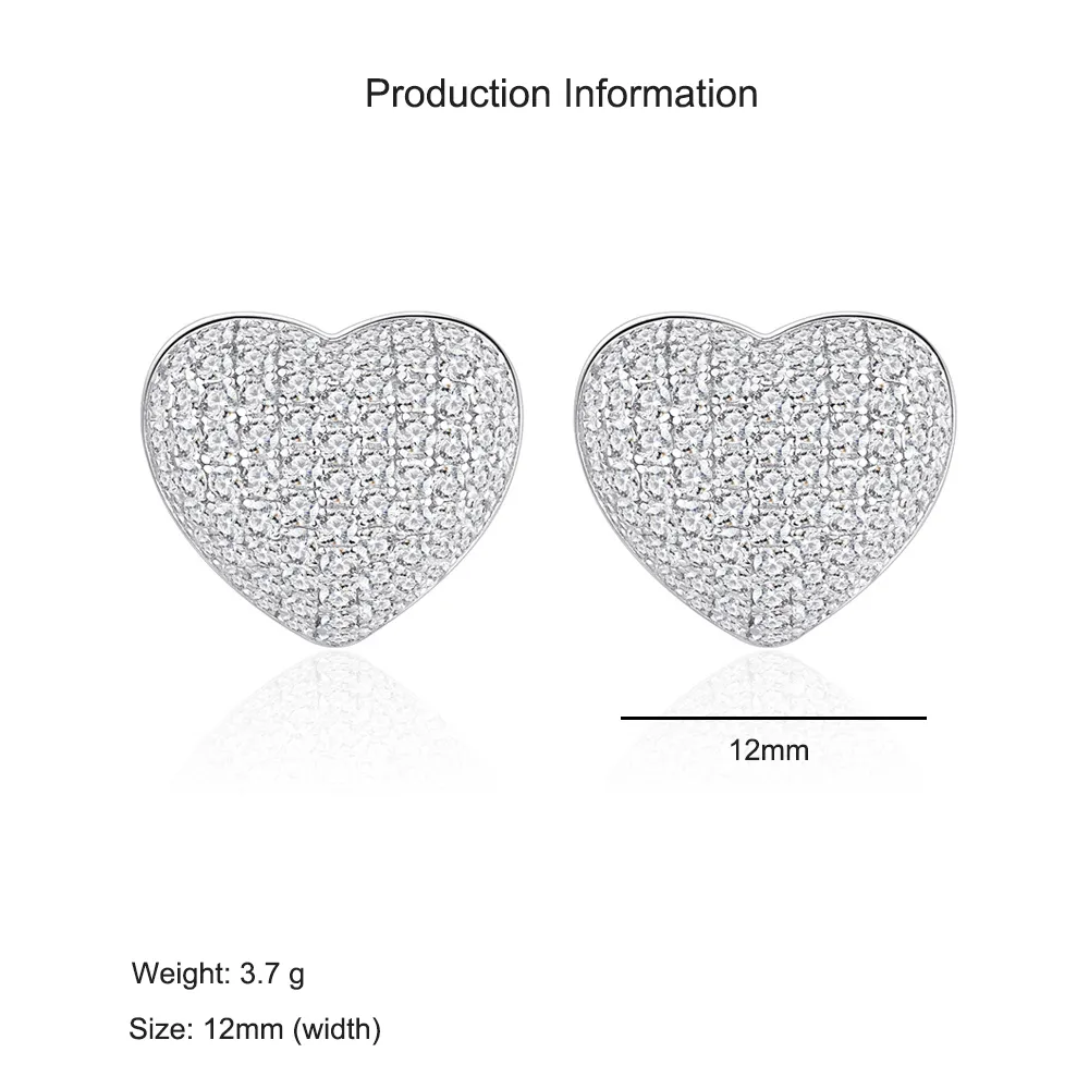 925 Sterling Silver Pave Heart CZ Stud Earring 40200587 - image2