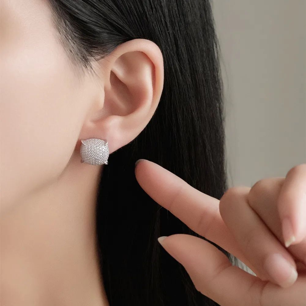925 Sterling Silver Cushion Pave CZ Stud Earring 40200588 - image1