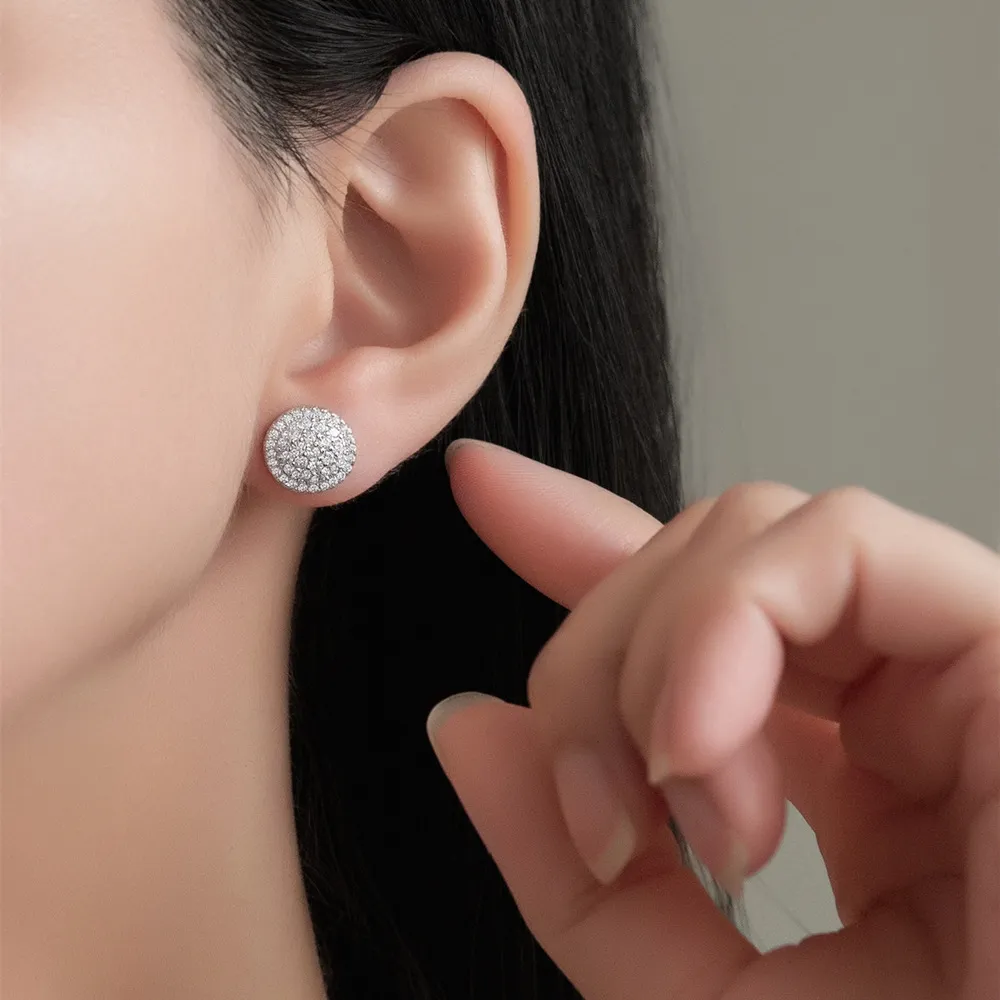 925 Sterling Silver Round Pave CZ Stud Earring 40200589 - image1