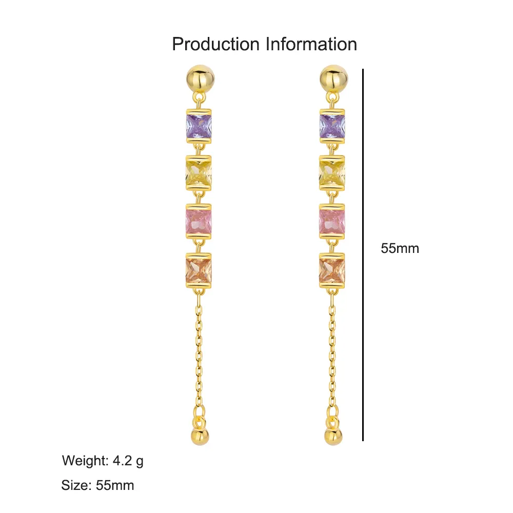 925 Sterling Silver Colorful Cube Tassel Earring 40200590 - image2
